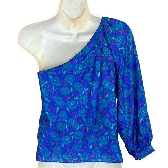 Veronica Beard Lyric 100% Silk Top in Cobalt Multi NWT Size 00 - Picture 4 of 6